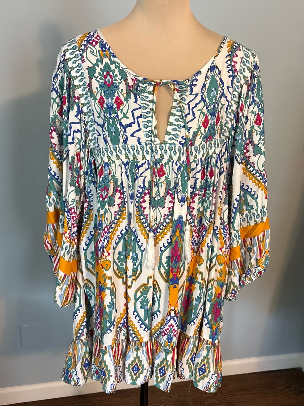 Multi-Colored Boho Printed Peasant Tunic